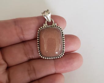Peach Moonstone silver pendant, 925 sterling silver, Gift(P-81)