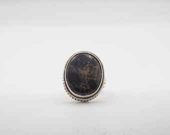 Black Copper Turquoise Ring, Sterling Silver Ring, Silver Jewelry (SR-73)