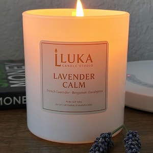 Lavender Calm Candle: Luxury Soy Wax Scented Candle in Glossy White Jar