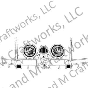 Könnte beinhalten: Schwarz-Weiß-Strichzeichnung eines Militärflugzeugs, von vorne betrachtet. Das Flugzeug hat zwei große Triebwerke, ein zentrales Cockpit und lange Flügel. Das Design ist detailliert und zeigt die Struktur und die Komponenten des Flugzeugs.