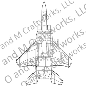 Puede incluir: Un dibujo en blanco y negro de un avión de combate visto desde arriba. El avión tiene una nariz puntiaguda, alas barridas y una sola aleta de cola.