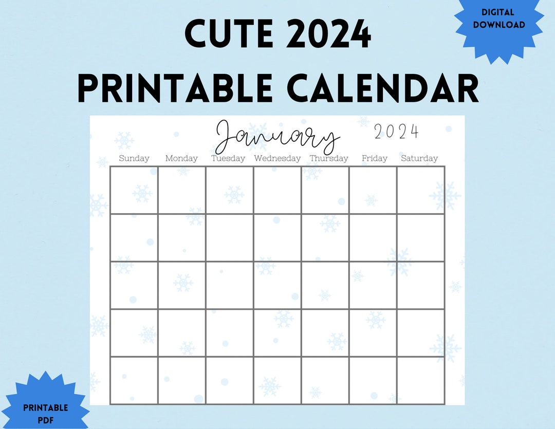 Cute 2024 Printable Calendar Etsy Cute 2024 Printable Calendar Etsy