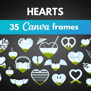 Hearts Canva Frames Template | Drag and Drop Photo PNG | Sublimation Template