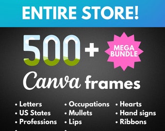 Paquete de plantillas de marcos de Canva para toda la tienda de Etsy. Los mejores marcos de Canva / Marcos de arrastrar y soltar