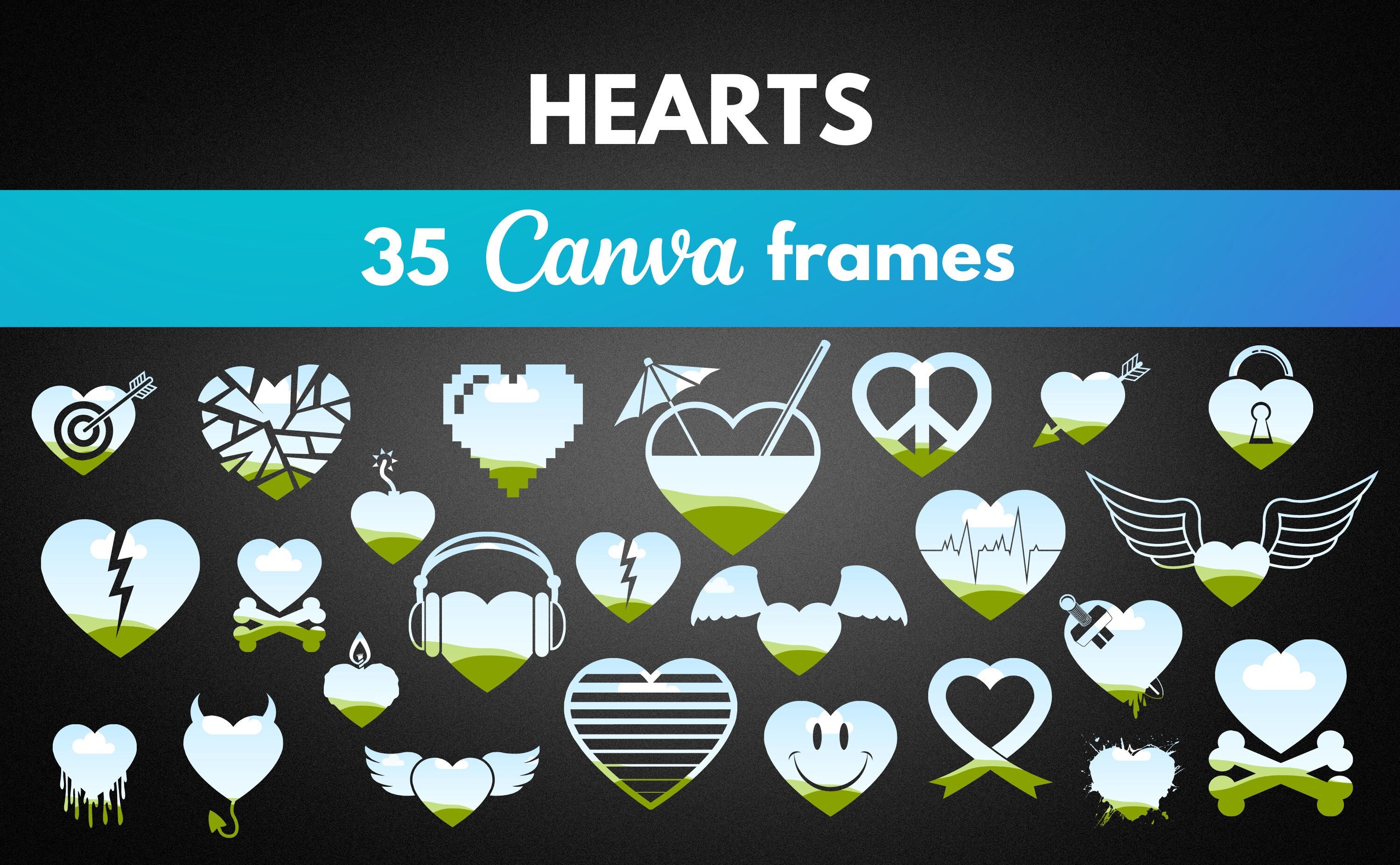 Hearts Canva Frames Template | Drag and Drop Photo PNG | Sublimation ...