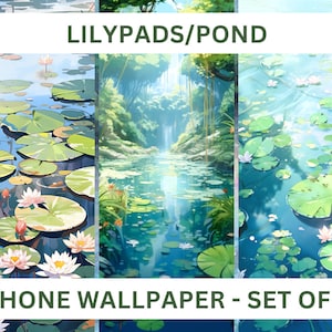 Lily Pad Pond iPhone Wallpaper Set of 3 | Android Wallpaper / Lockscreen / Screensaver | Instant Digital Download
