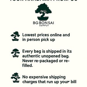 May include: An informational graphic with text that reads "WHY YOU SHOULD BUY YOUR AKADAMA FROM US." The BG Bonsai Supply logo is at the top. The text lists reasons to buy, including lowest prices, authentic bags, and wholesale prices.