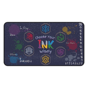 Lorcana &quot;Choose Your Ink&quot; Playmat | 12in X 22in | Magical Ink | Disney | Lorcana | Playmat | 4mm Neoprene | Playing Zones