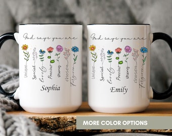 Christian Coffee Mug, Religious Gift for Women, Religious coffee mug, Christian Cup, Bible Verse Cups, Custom Floral Cup, Custom Flower Mug