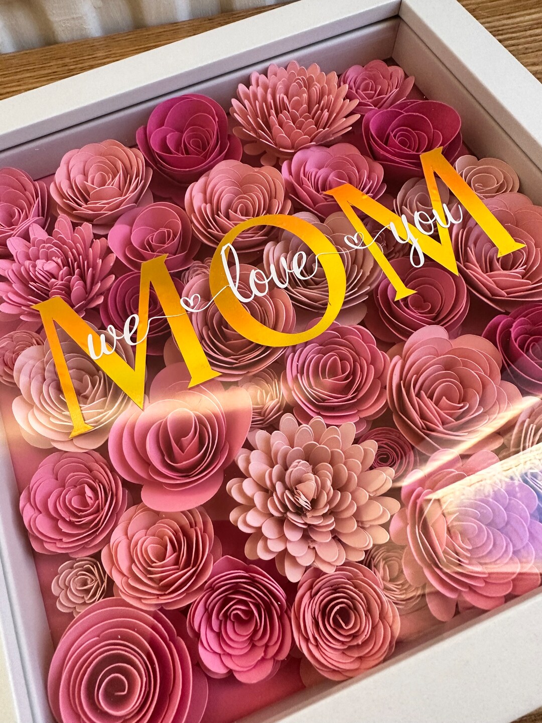 Mothers Day Paper Rose Shadow Box Frame Size 25cm X 25cm Gift Mothers