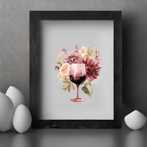 Stunning Wine and Flower Clipart - Digital Download - Commercial Use.