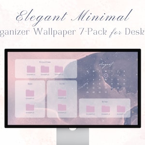 Dektop Organizer Wallpaper Templates, Elegant Minimalist Watercolor Designs, Canva Template, Bonus Flower Icons, Apple Mac Desktop Wallpaper