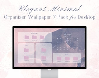 Dektop Organizer Wallpaper Templates, Elegant Minimalist Watercolor Designs, Canva Template, Bonus Flower Icons, Apple Mac Desktop Wallpaper