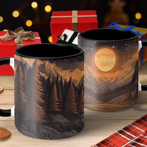 Moonlit Mountain Forest Mug – Nature-Inspired Scenic Coffee Cup