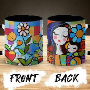 Vibrant Art Lover&#39;s Mug, Modern Art Mug with Mother and Daughter, Colorful Artistic Mug, Unique Gift Idea, Decorative Coffee Mug