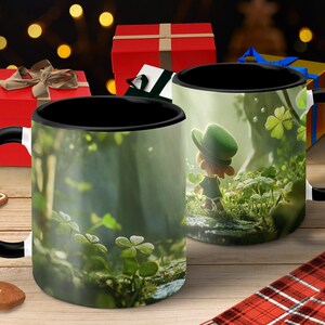 Abstract and Cute Leprechaun In Enchanted Forest Mug, Whimsical Coffee Cup, Mythical Creature Artwork, Unique Novelty Gift Fantasy Drinkware