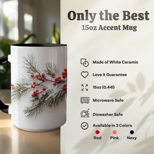 Besneeuwde omslagontwerpmok, mok wintergroen en bessen, keramisch koffiekopje, 11 en 15 oz afbeelding 8