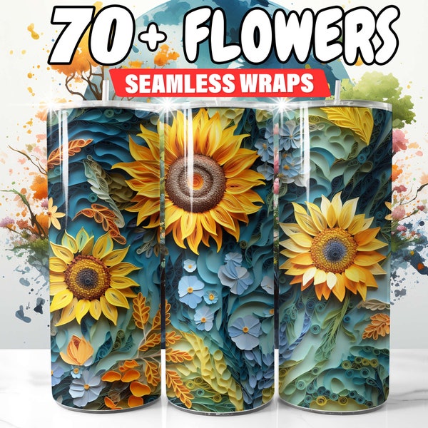 70+ Seamless 3D Floral Tumbler Wrap Bundle, 3D Flowers 20oz Tumbler Sublimation Designs, Floral Tumbler Wrap, Tumbler Wraps , Commercial Use