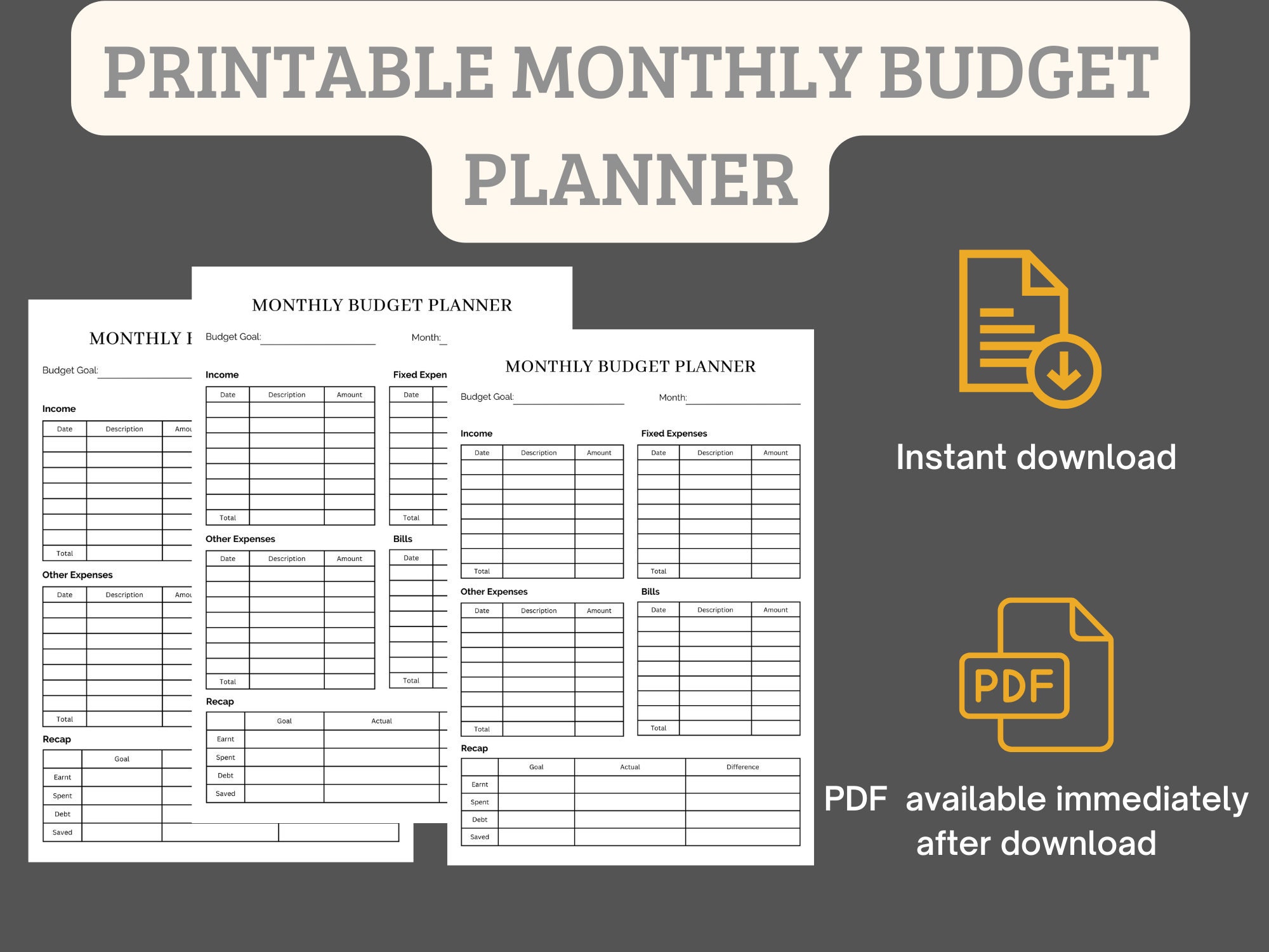 Planificateur de budget imprimable Modèles de budgétisation budgétaire  mensuels Planificateur numérique non daté Imprime DIY, PDF Print at Home,  8.5x11 -  France