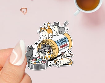 Cats Serotonin Booster Stickers / Cat Sticker / Mental Health Matters Stickers / Kindle Sticker / Positive Motivational Quote / Cat Lover