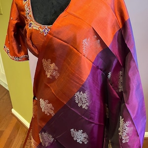 Kanchi Silk Saree| Saree with Stiched blouse size 40  (42/44)| Silk saree with blouse | Saree by HandloomTraditions