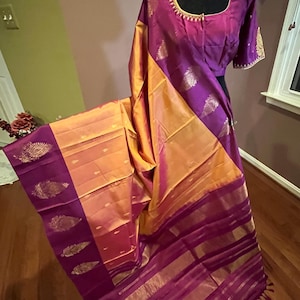 Kanchi Silk Saree| Saree with Stiched blouse size 40  (42/44)| Silk saree with blouse | Saree by HandloomTraditions
