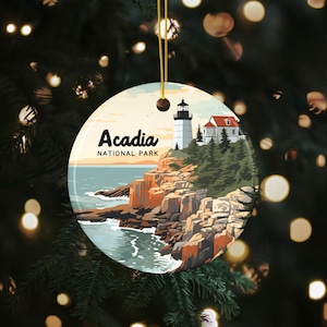 Acadia National Park Maine Ornament, Stocking Stuffer, Bass Harbor Lighthouse Ornament, Secret Santa Gift For Friend, Outdoorsy Gift Ideas