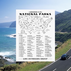 Lista de verificación y mapa de parques nacionales para descargar al instante, mapa de viaje de parques nacionales, obsequio de parques nacionales, marcador de parques nacionales, amante de los parques nacionales