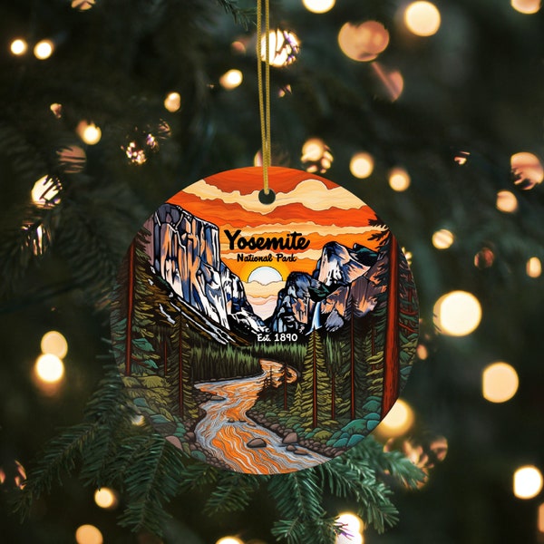 Yosemite National Park Ornament, Merced River California, Cathedral Rocks, Outdoorsy Gift Ideas, Stocking Stuffer Gift