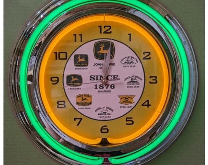 Neon Clock John Deere Logos Since 1876 Double Neon Clock Green and