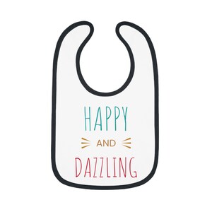 Happy and Dazzling Baby Bib - Cute Contrast Trim Jersey Bib for Mealtime, Baby Shower Gift, Infant Bibs, Fun Feeding Accessories