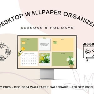 Desktop Organizer Wallpaper (July 2023 - Dec 2024) with Folder Icons for Mac and Windows Seasons and Holidays
