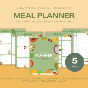 Digital Printable Meal Planner Templates Kit! Weekly & Daily Planners, Menu and Recipe Templates in PDF. Track and Simplify Your Meals!