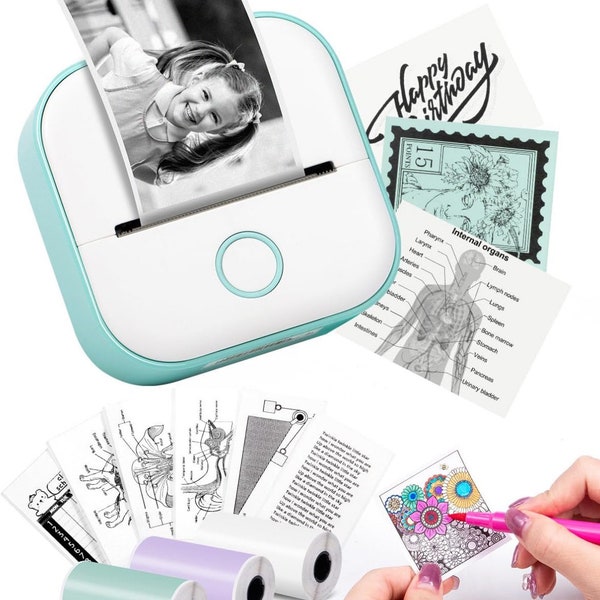 Mini Label Maker - T02 Portable Small Printer with 3 Rolls Paper, Sticker Printer Machine for Study, Notes, Pictures, Photos, Journals, DIY