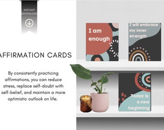 Tarjetas de afirmación de empoderamiento (descarga instantánea), aumenta la confianza, tarjetas de positividad, citas positivas, regalo de autocuidado