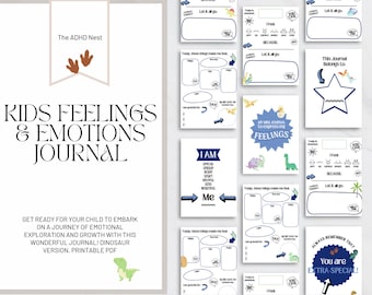 Kids Feelings and Emotions Printable Journal Understanding feelings for children Kids Mental Health Dinosaur