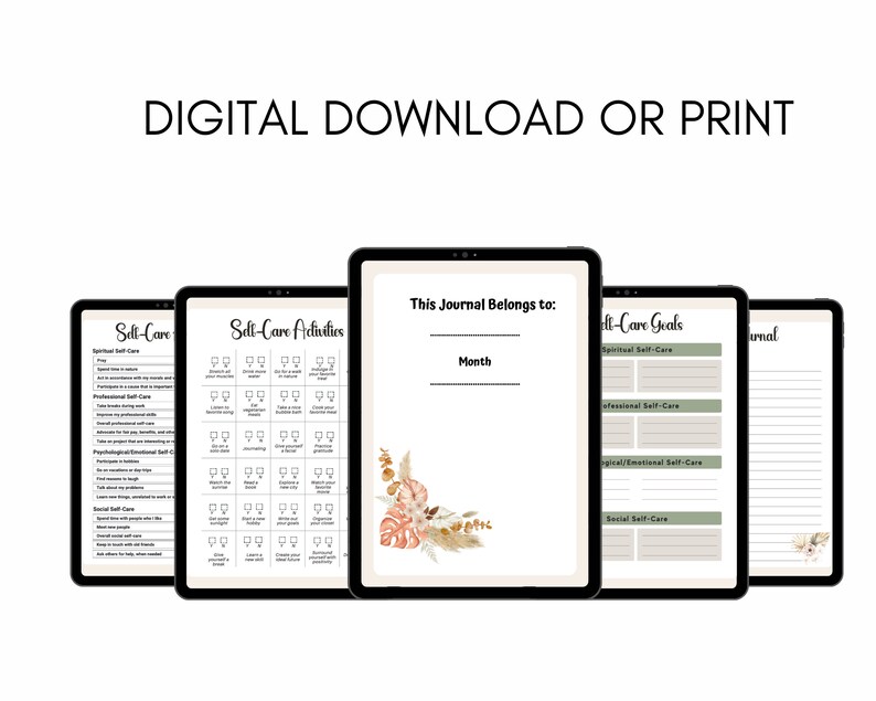 Self Care Journal Boho Design Self-care Self-love Mental Health Digital ...
