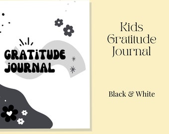 Kids Gratitude Journal Printable PDF 8.5x11 100 Pages with Cute Stickers and Inspirational Quotes Black & white version Wellbeing