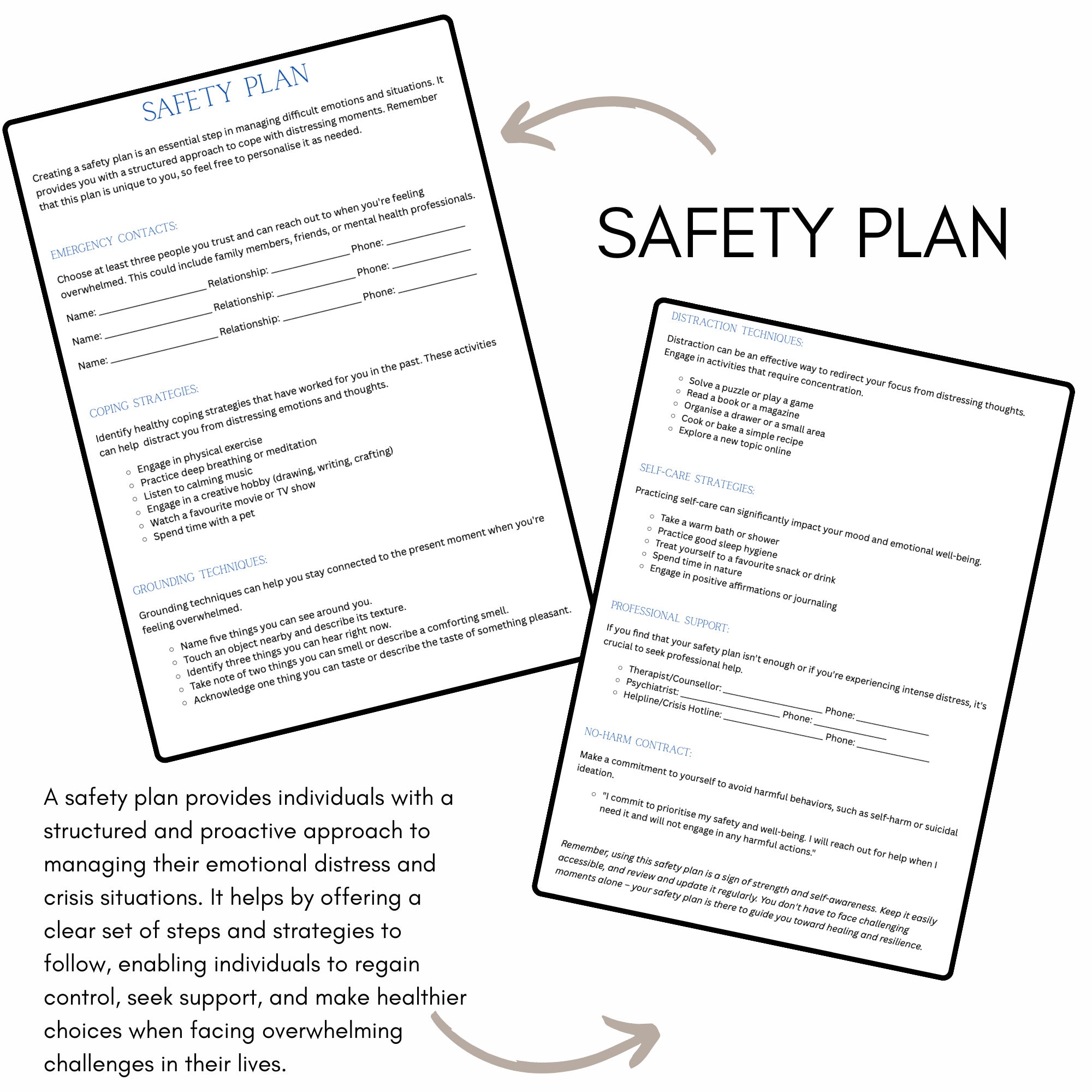 Suicide Prevention Safety Plan, Mental Health Resource, Crisis Intervention Tool, Self-Harm Prevention, Coping Strategies