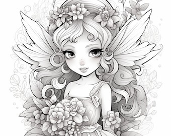 妖精の塗り絵20ページ：子供と大人向けのグレースケールアート（PDF