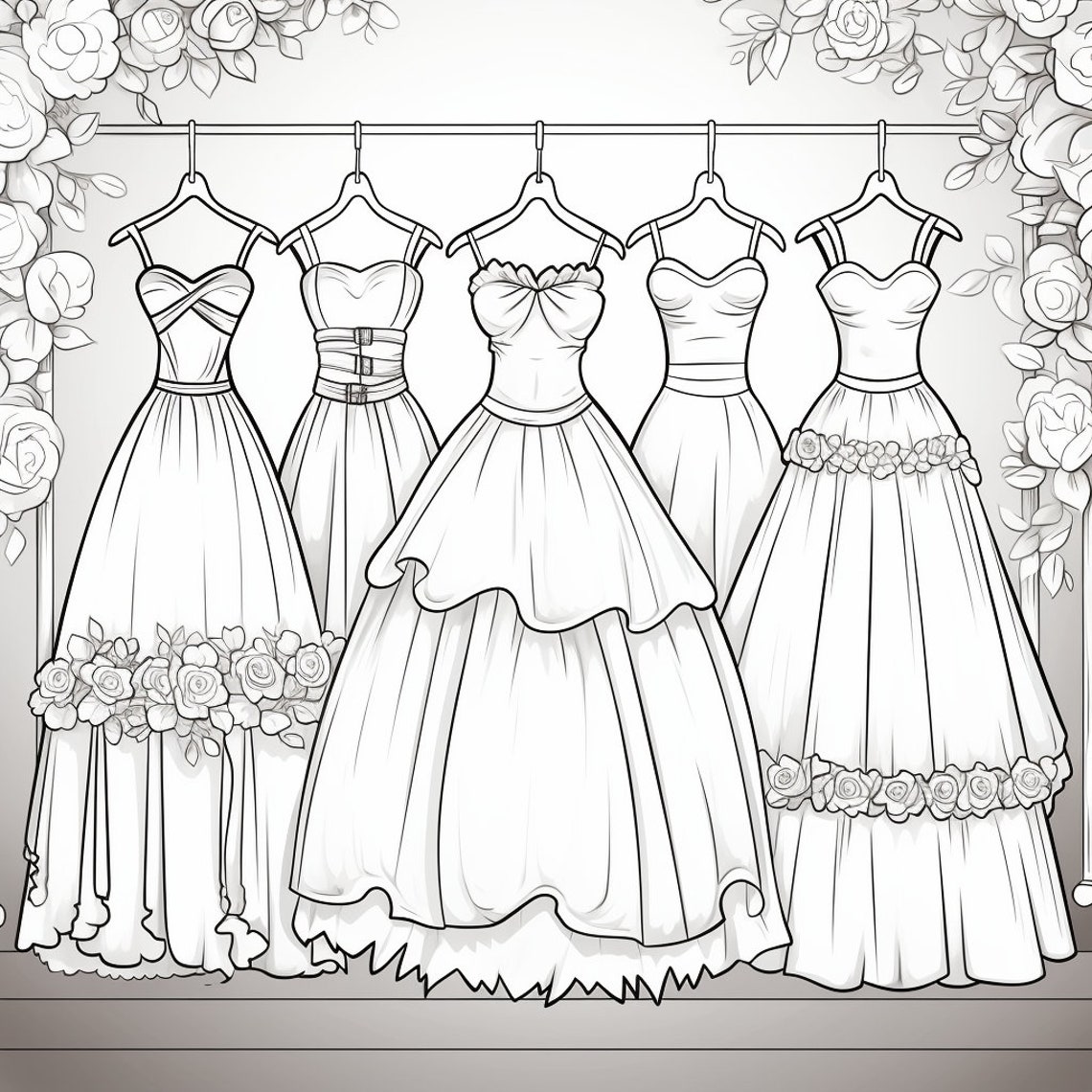 30 Pretty Dresses Coloring Book Pages, Coloring Pages for Kids and ...