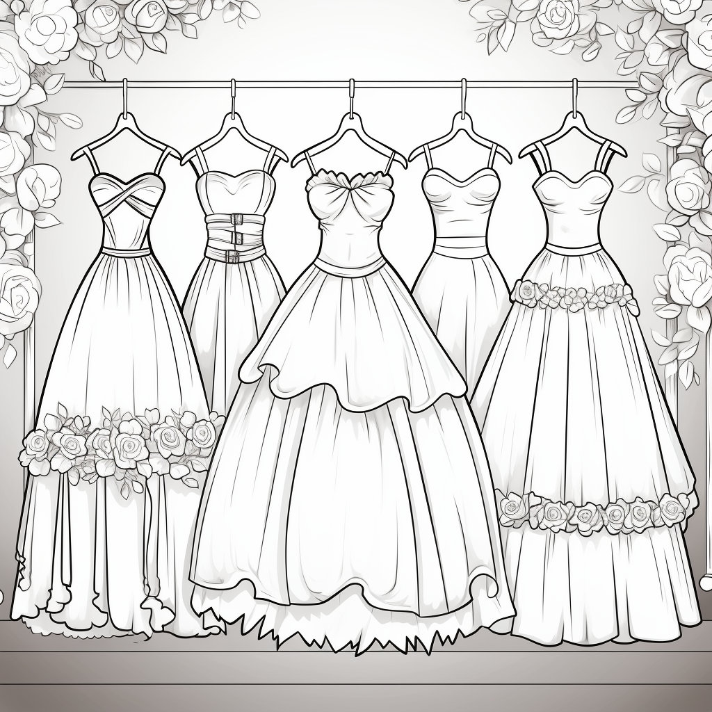 30 Pretty Dresses Coloring Book Pages