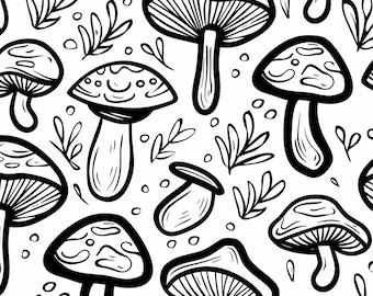 Libro para colorear de hongos: 24 páginas en escala de grises para niños y adultos (PDF imprimible)