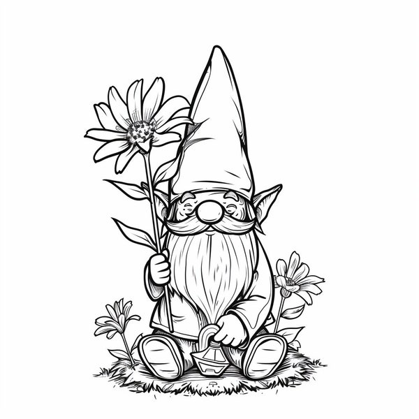 40 Cute Gnome Coloring Book Pages, Coloring pages for kids and adults, Grayscale, PDF Printable, Digital download