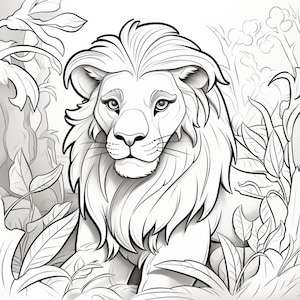 35 Jungle Animals Coloring Book Pages, Coloring pages for kids and adults, Grayscale, PDF Printable, Digital download