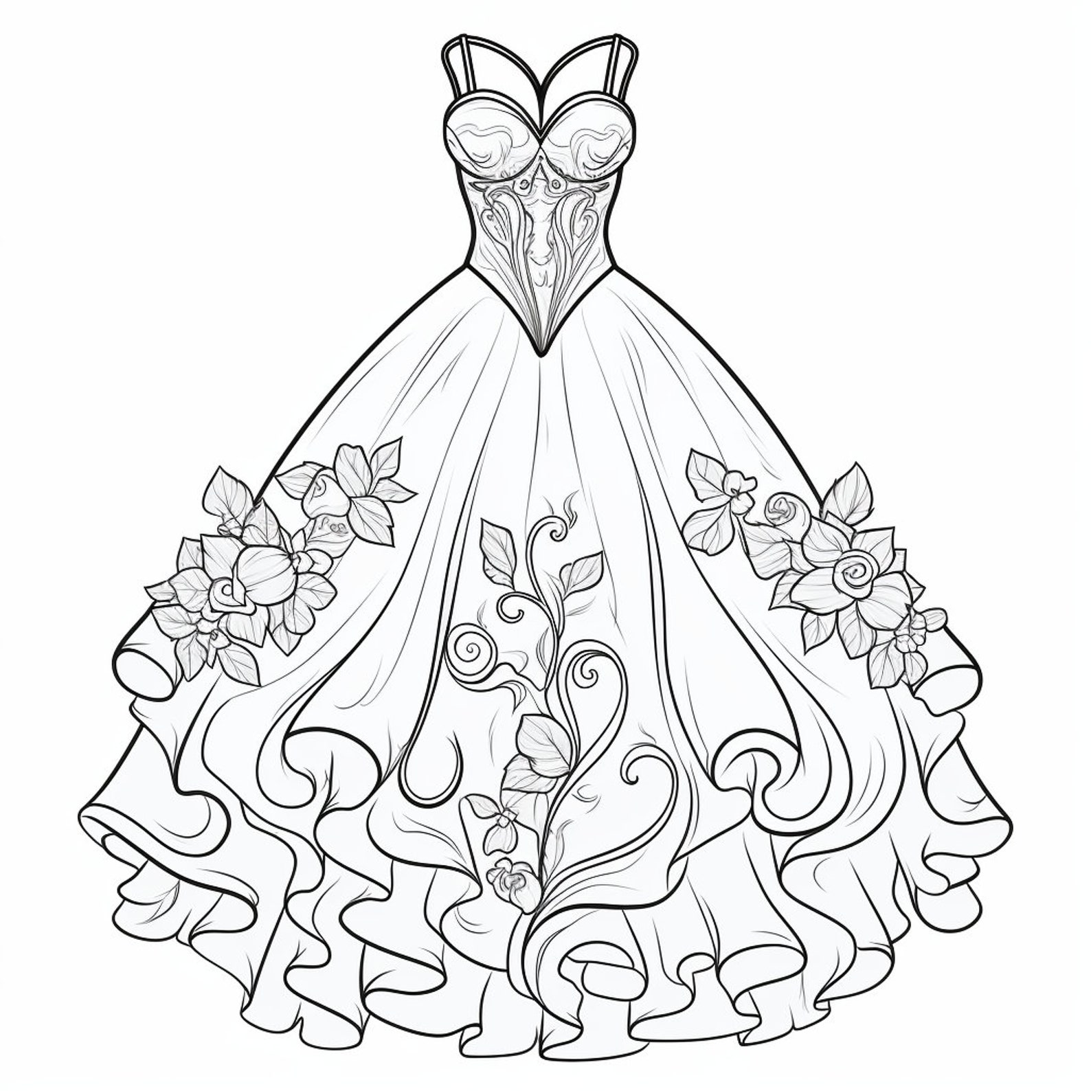 30 Pretty Dresses Coloring Book Pages, Coloring Pages for Kids and