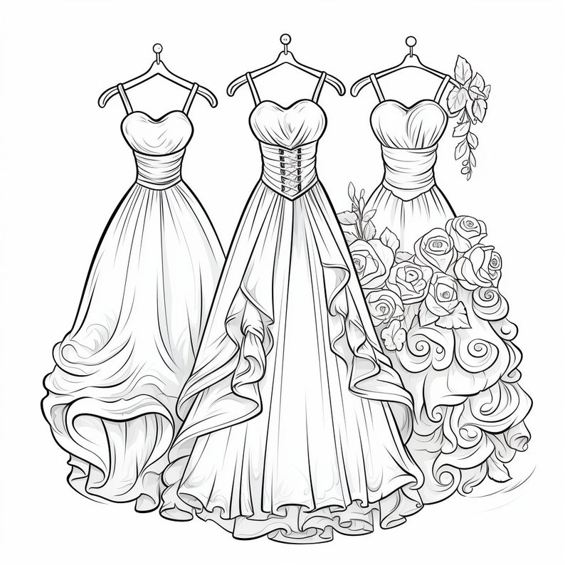 30 Pretty Dresses Coloring Book Pages