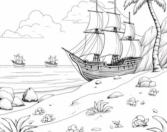Pirate Coloring Book: 30 Grayscale Pages for Kids & Adults (PDF Printable)
