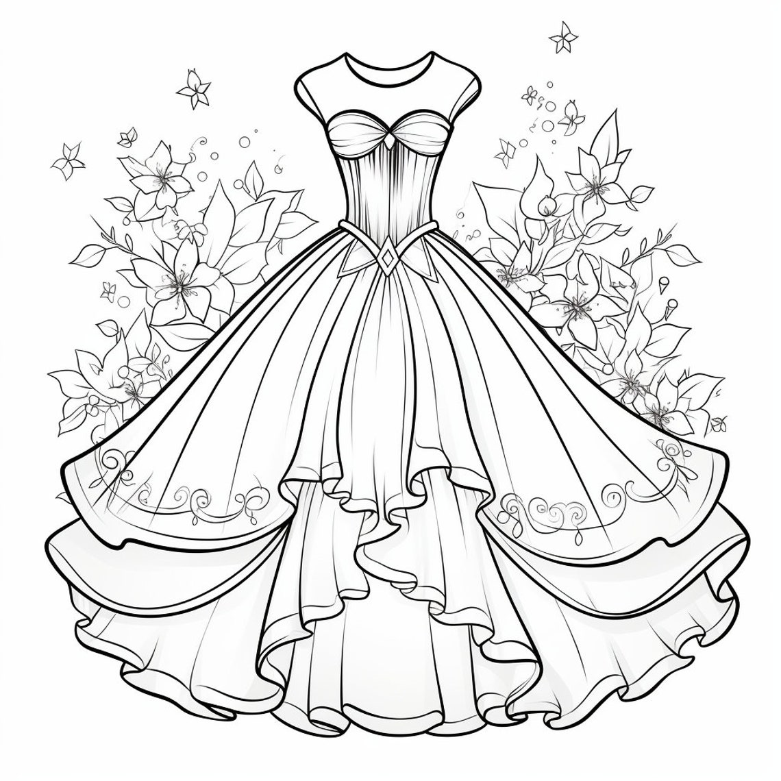 30 Pretty Dresses Coloring Book Pages, Coloring Pages for Kids and ...