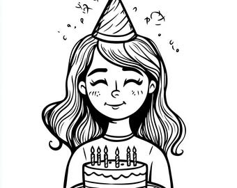 Libro para colorear de cumpleaños: 20 páginas en escala de grises para niños y adultos (PDF imprimible)